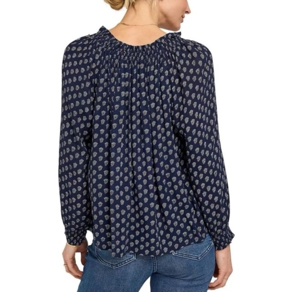 Faherty Emery Peasant Blouse Boho Tie Gauzy Size M Ditsy Floral Lotus Pattern - Picture 4 of 15